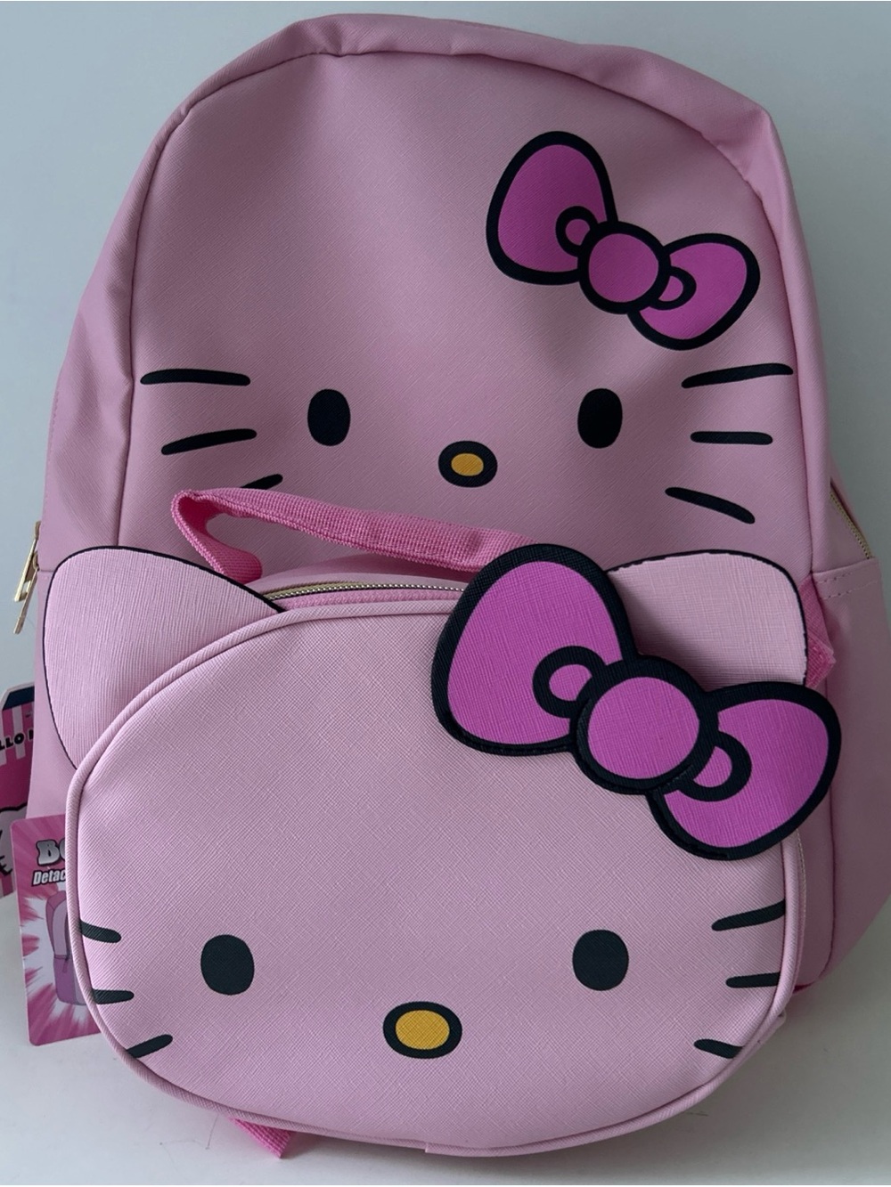 Hello Kitty Pink Kids Backpack with Front Face Lunch Bag NEW Back to School!